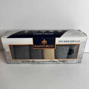 NEW Rainforest 6 pair Men’s outdoor crew socks Gift Box fits shoes Sz 6-12